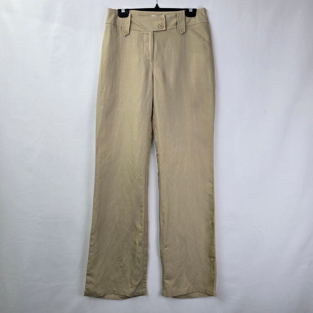 Biaggini Cream Linen Wide Leg Trouser Pants Size 6